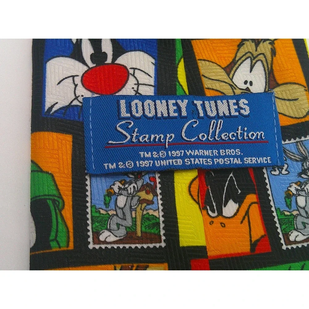 Vintage 1997 Looney Tunes Stamp Collection Men's Tie USPS Bugs Bunny Daffy Duck